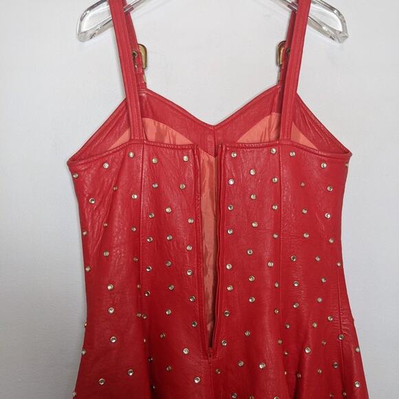 L.A. Roxx Vintage Red Leather Mini Dress Studded Rhinestone 80's RARE Size L - Picture 6 of 12